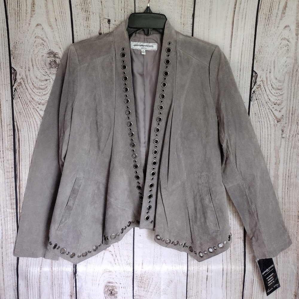 Pamela McCoy Gray Suede Grommet Trim Jacket